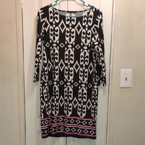 Tiana B. Long Sleeve Black and White Dress with Pink Trim